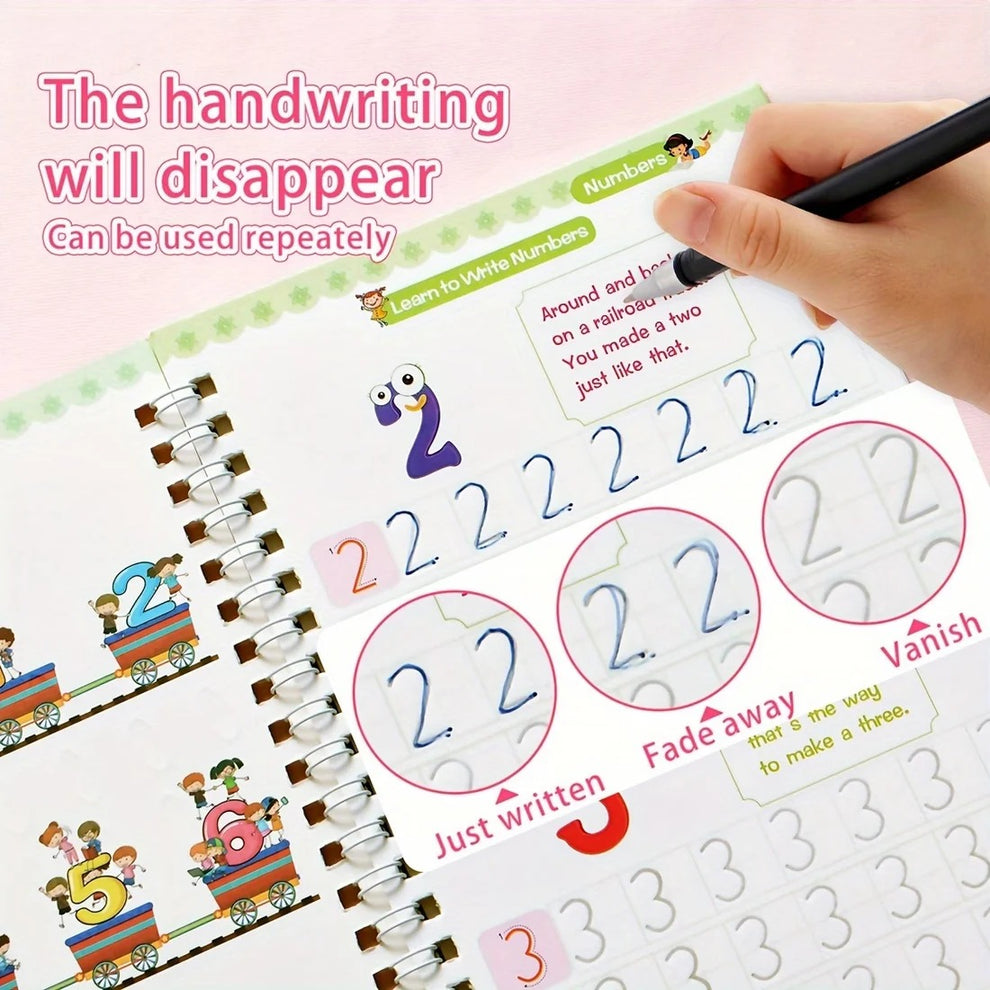 4 in 1 Sank Magic Book | Reusable Magic Practice Copy Book | 4 books + 1 Pen + 10 Refills +1 Grip