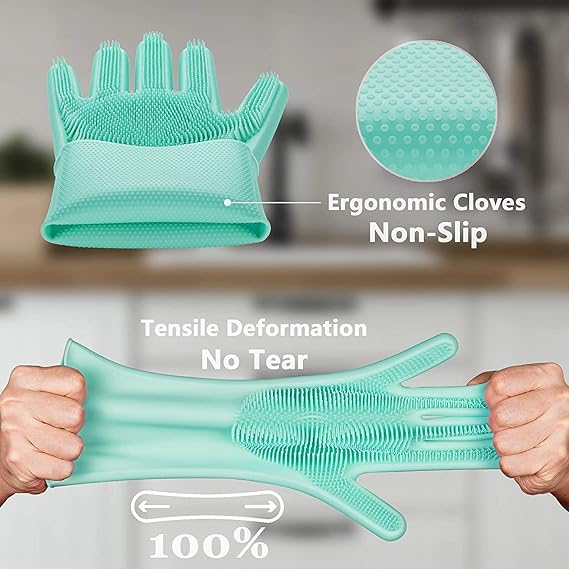Silicone Magic Cleaning Gloves (Pair) | Multi-Purpose Scrubber Gloves for Kitchen, Bathroom & Car