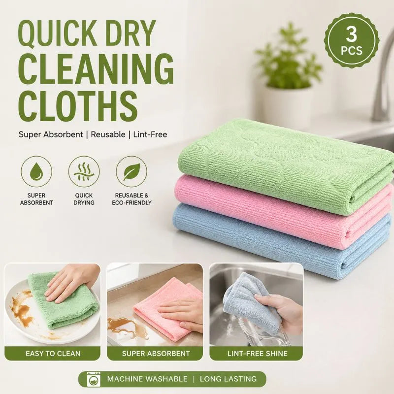 China Imported 3-Piece Premium Cleaning Towel Set | Multi-Purpose Kitchen Cleaning Cloth