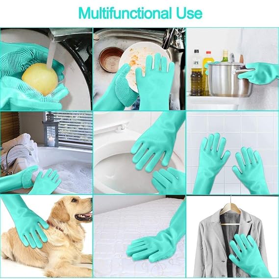 Silicone Magic Cleaning Gloves (Pair) | Multi-Purpose Scrubber Gloves for Kitchen, Bathroom & Car