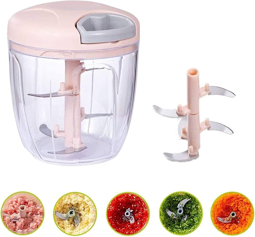 900ML Manual Food Chopper with 5 Stainless Steel Blades | Speedy Hand Chopper | Vegetable & Fruit Cutter