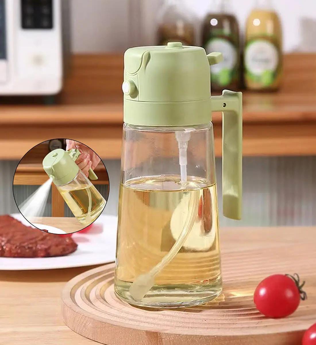 2-in-1 Spray & Pour Cooking Oil Bottle (500ml) | Glass Oil Dispenser for Kitchen
