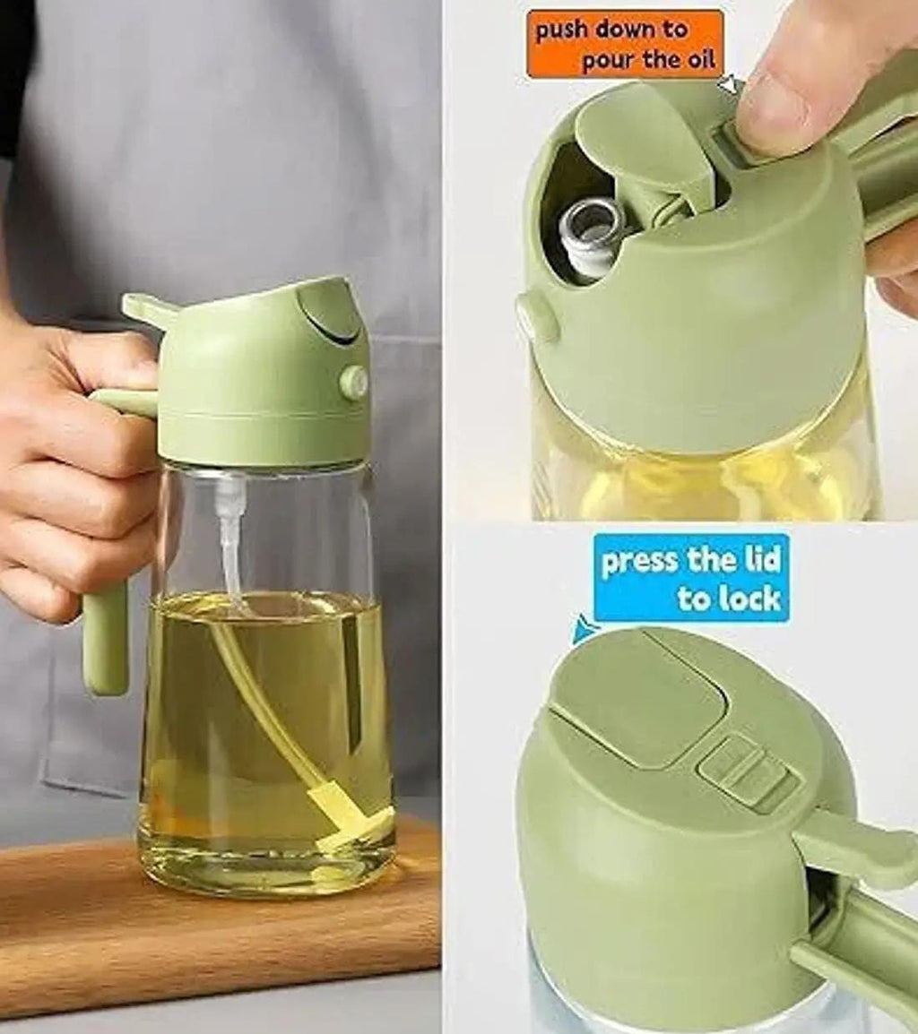 2-in-1 Spray & Pour Cooking Oil Bottle (500ml) | Glass Oil Dispenser for Kitchen