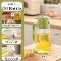 2-in-1 Spray & Pour Cooking Oil Bottle (500ml) | Glass Oil Dispenser for Kitchen