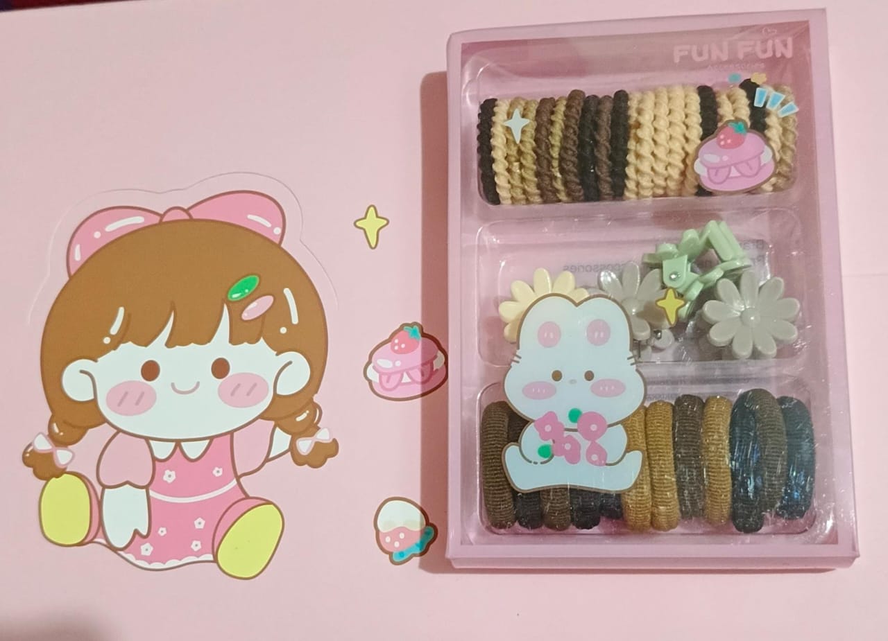 24-Piece Girls Hair Accessories Gift Box | Cute Hair Clips & Elastic Bands Set