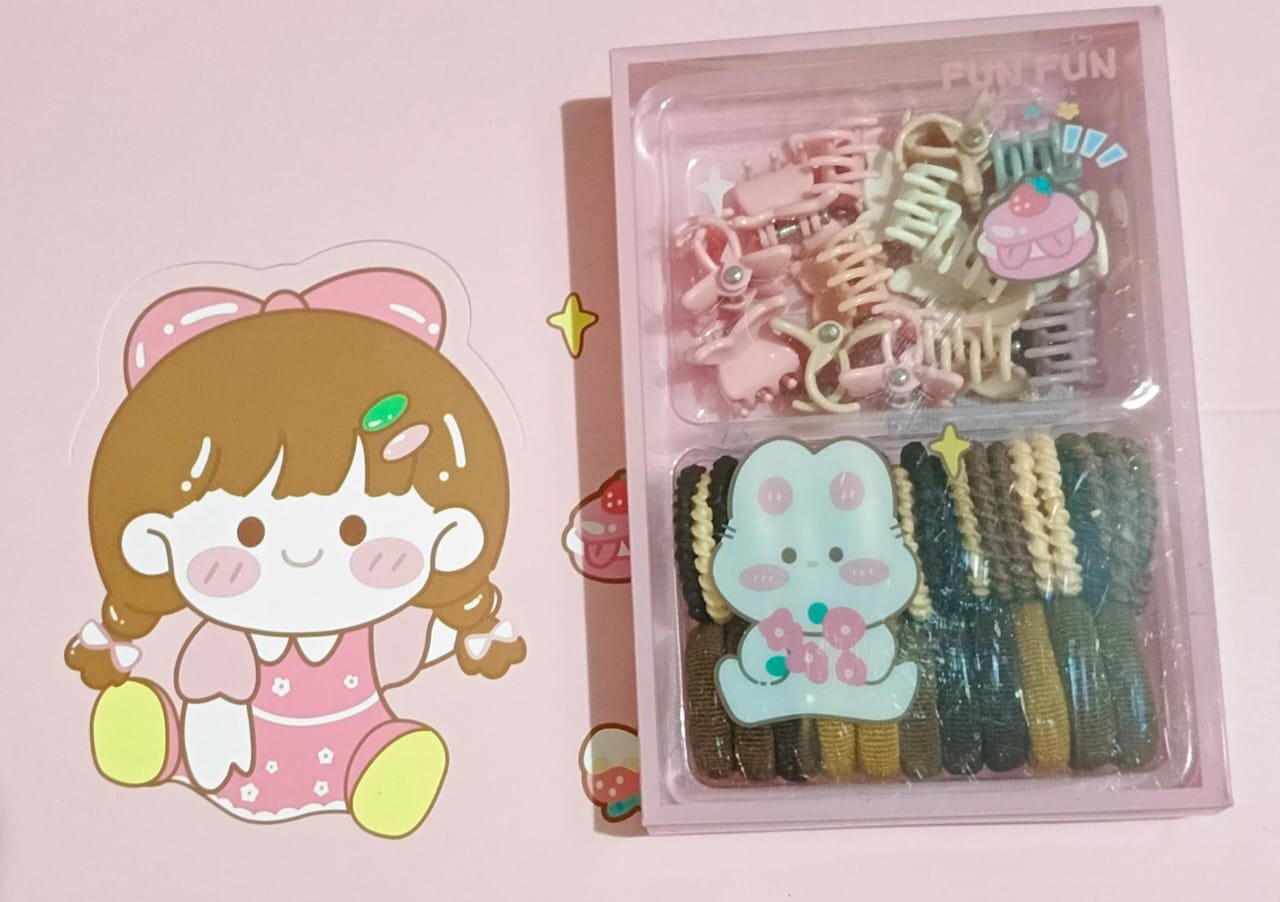 24-Piece Girls Hair Accessories Gift Box | Cute Hair Clips & Elastic Bands Set