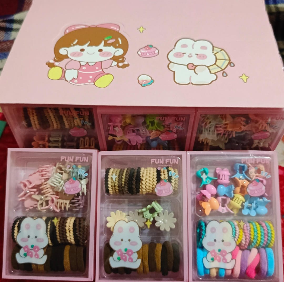 24-Piece Girls Hair Accessories Gift Box | Cute Hair Clips & Elastic Bands Set