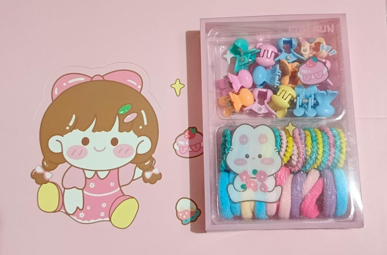 24-Piece Girls Hair Accessories Gift Box | Cute Hair Clips & Elastic Bands Set