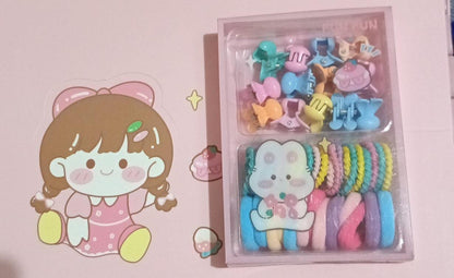 24-Piece Girls Hair Accessories Gift Box | Cute Hair Clips & Elastic Bands Set