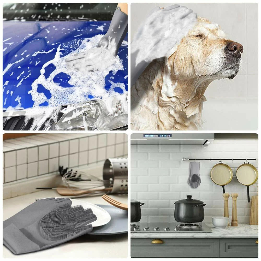 Silicone Magic Cleaning Gloves (Pair) | Multi-Purpose Scrubber Gloves for Kitchen, Bathroom & Car