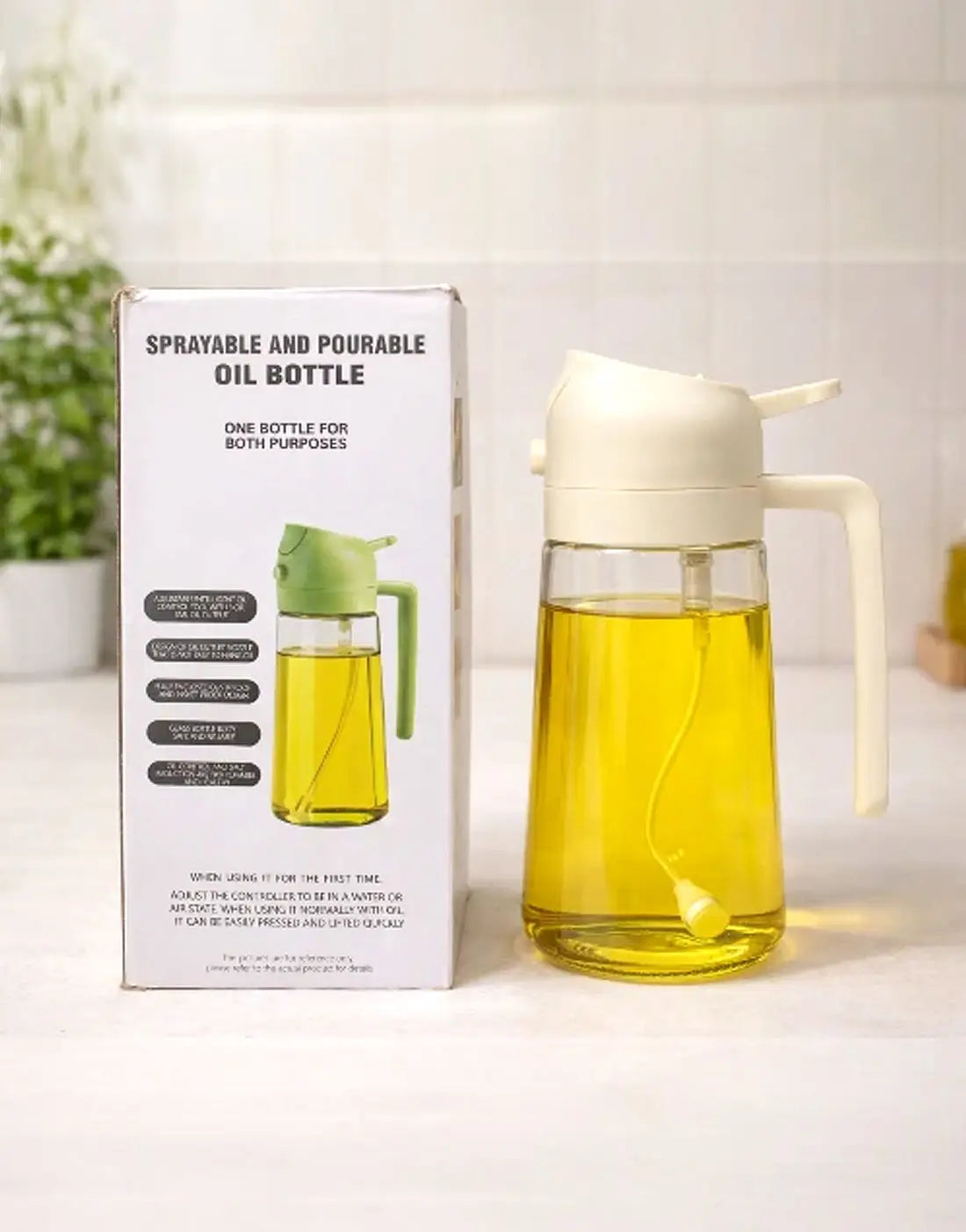 2-in-1 Spray & Pour Cooking Oil Bottle (500ml) | Glass Oil Dispenser for Kitchen