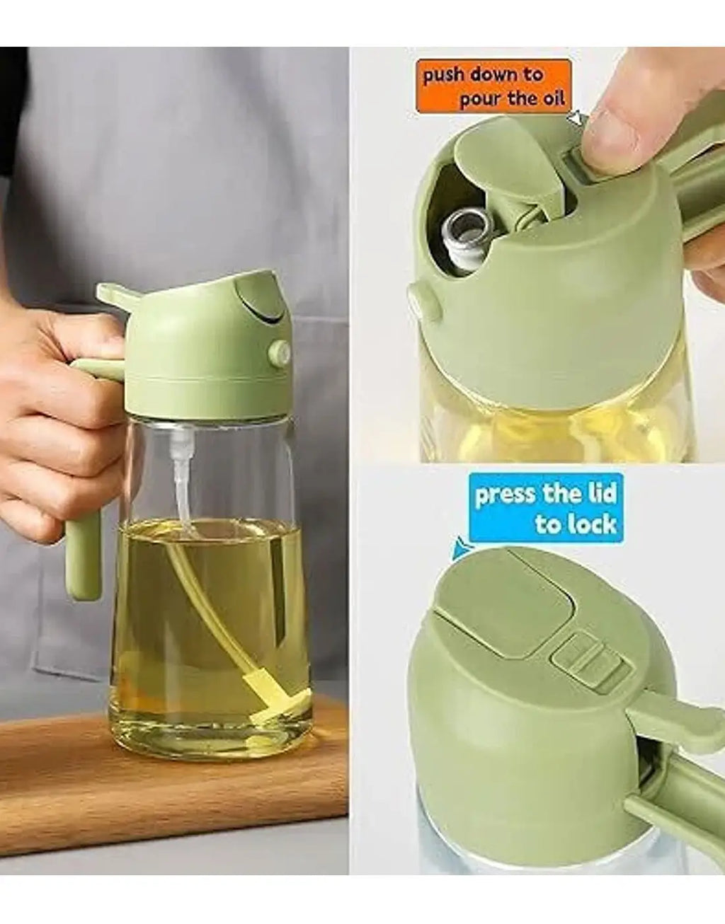 2-in-1 Spray & Pour Cooking Oil Bottle (500ml) | Glass Oil Dispenser for Kitchen