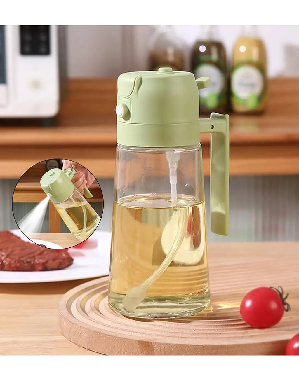 2-in-1 Spray & Pour Cooking Oil Bottle (500ml) | Glass Oil Dispenser for Kitchen